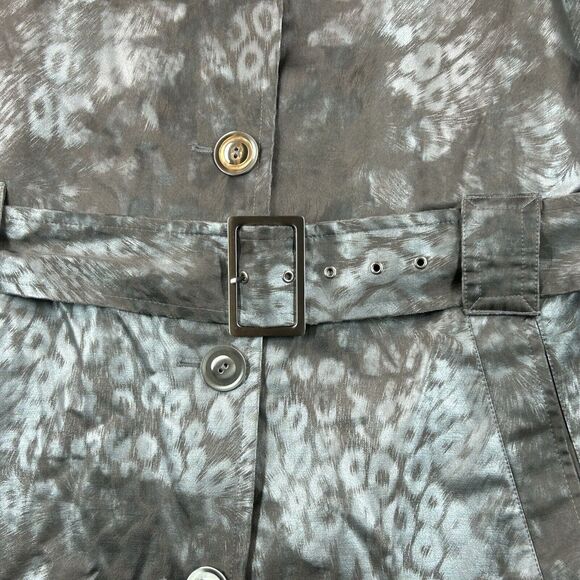 Via Spiga Coat Womens Sz L Silver Cheetah Leopard Animal Print Raincoat Trench - Picture 9 of 16